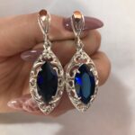 Сережки шандельєри сережки з сапфіром сережки срібні довгі